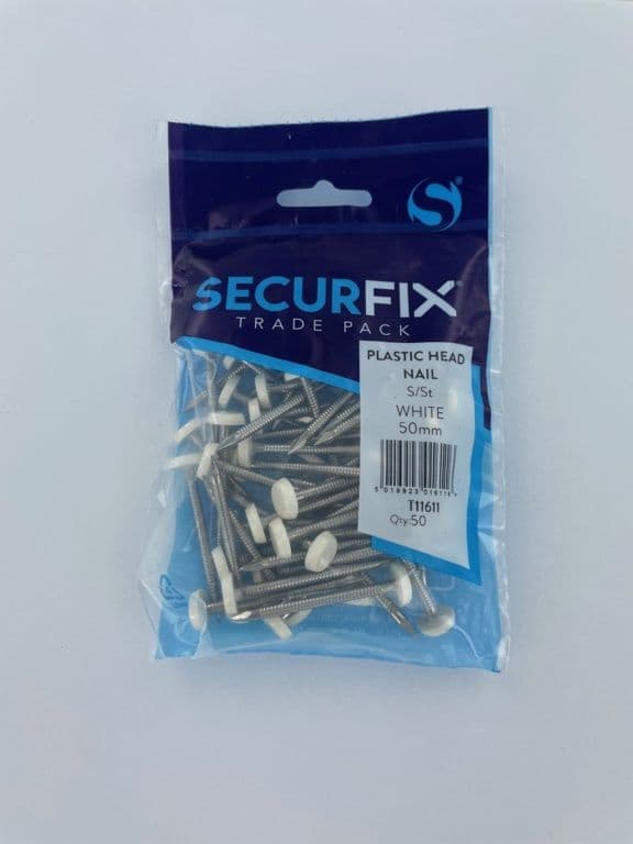 Securfix Stainless Steel Plastic Headed Nail White 50mm - 50 Pack