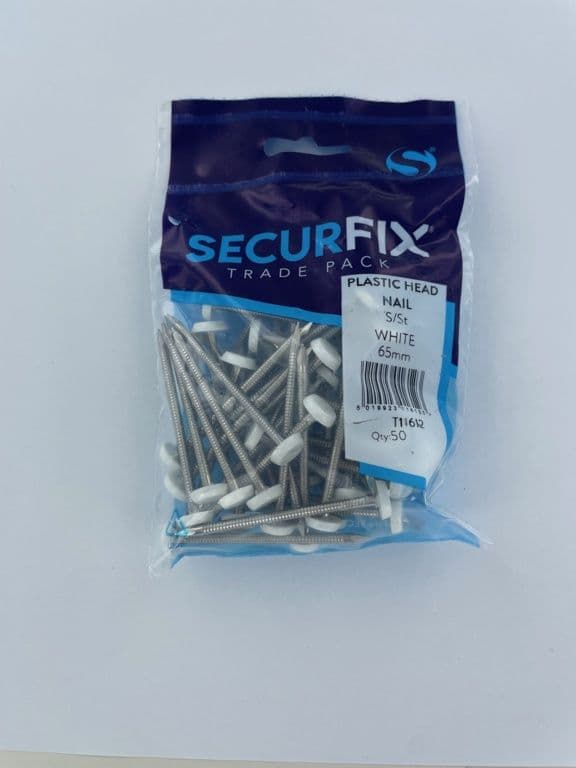 Securfix Stainless Steel Plastic Headed Nail White 65mm - 50 Pack
