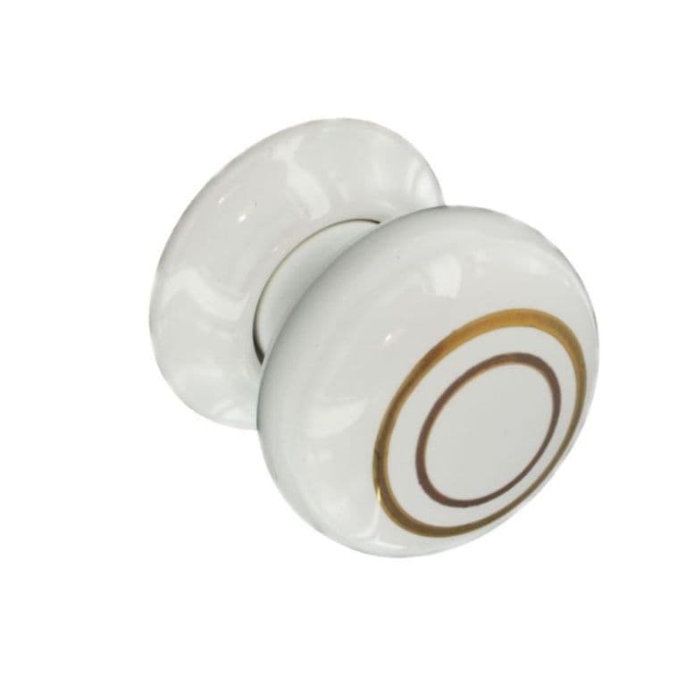Securit Ceramic Door Knobs White/Gold Lines (Pair) - 60mm