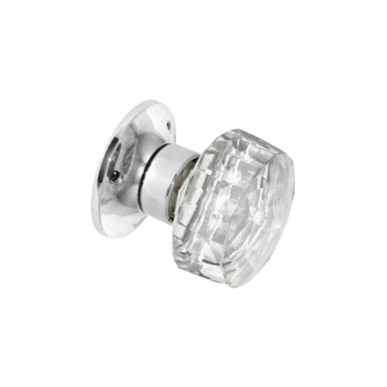 Securit Glass Mortice Knobs Faceted (Pair) - CP 65mm