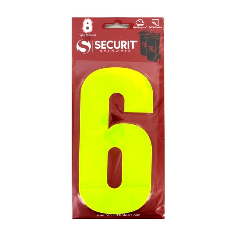 Securit Hi Vis Self Adhesive Wheelie Bin Numbers - No 6 160mm