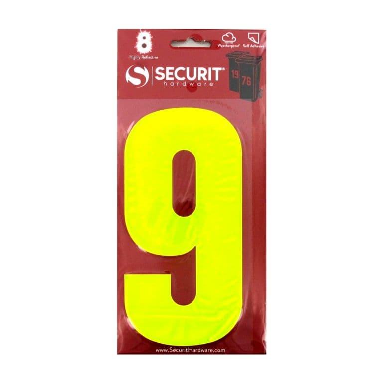 Securit Hi Vis Self Adhesive Wheelie Bin Numbers - No 9 160mm