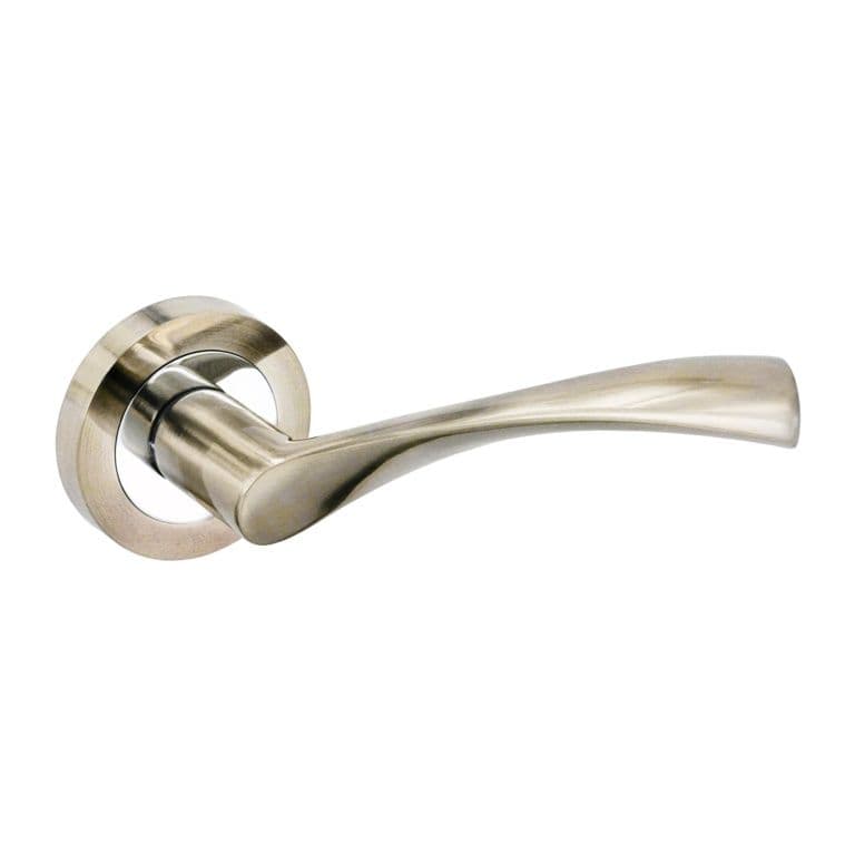 Securit Lunar Lever On Rose Handle Pair - Satin Nickel/Chrome Plated