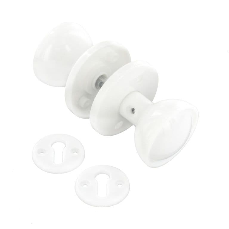 Securit Plastic Mortice Knob Set White - 60mm