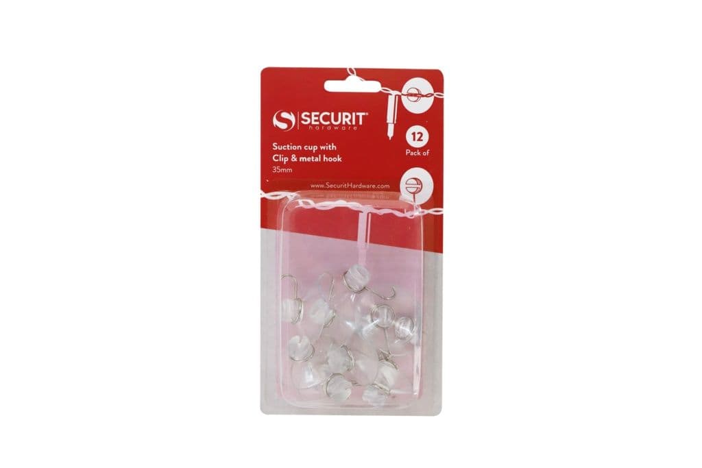 Securit Suction Cup With Clip & Metal Hook 35mm - 12 Pack