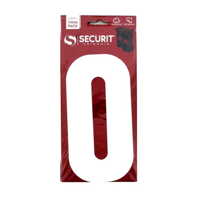 Securit White Self Adhesive Wheelie Bin Numbers Pack 2 - No 0 170mm