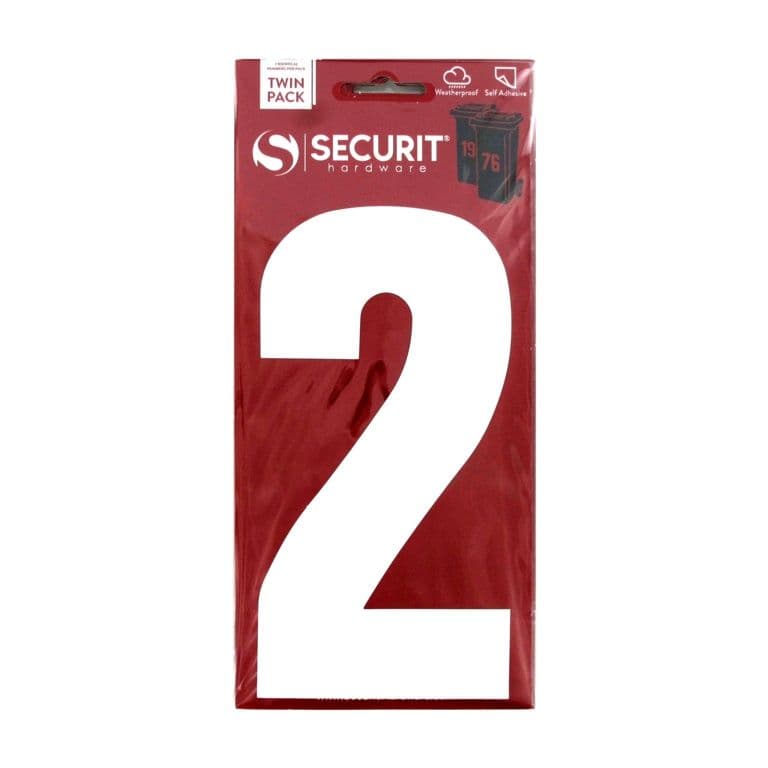 Securit White Self Adhesive Wheelie Bin Numbers Pack 2 - No 2 170mm