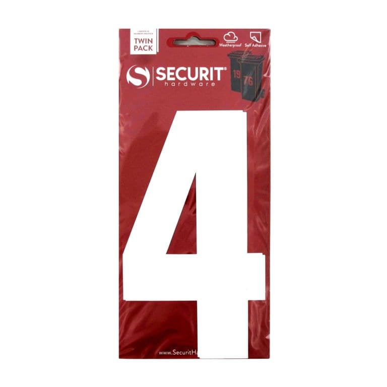 Securit White Self Adhesive Wheelie Bin Numbers Pack 2 - No 4 170mm