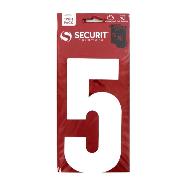 Securit White Self Adhesive Wheelie Bin Numbers Pack 2 - No 5 170mm