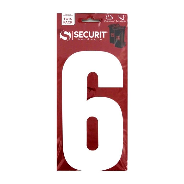Securit White Self Adhesive Wheelie Bin Numbers Pack 2 - No 6 170mm