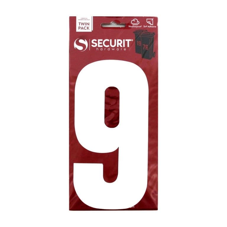Securit White Self Adhesive Wheelie Bin Numbers Pack 2 - No 9 170mm