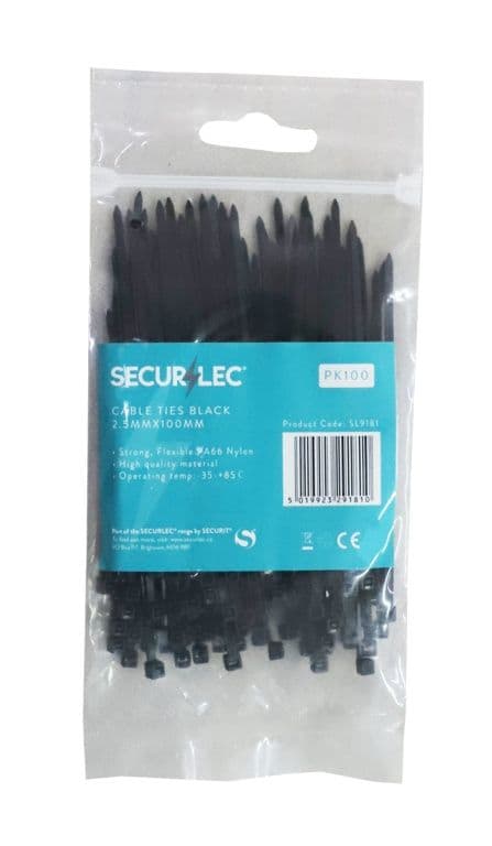Securlec Black Cable Ties - 2.5mm x 100mm Pack 100