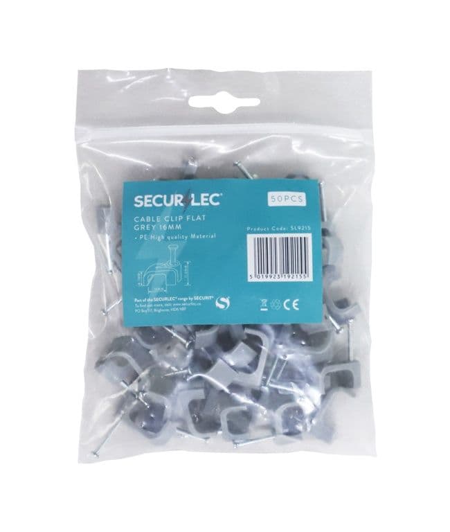 Securlec Cable Clip Flat Grey - 16mm 50 Pieces