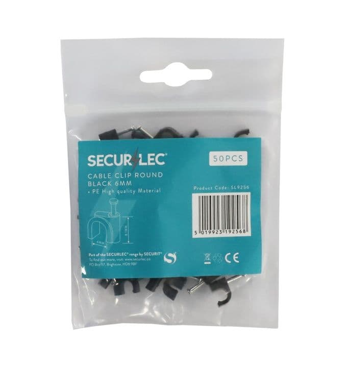 Securlec Cable Clip Round Black - 6mm 50 Piece