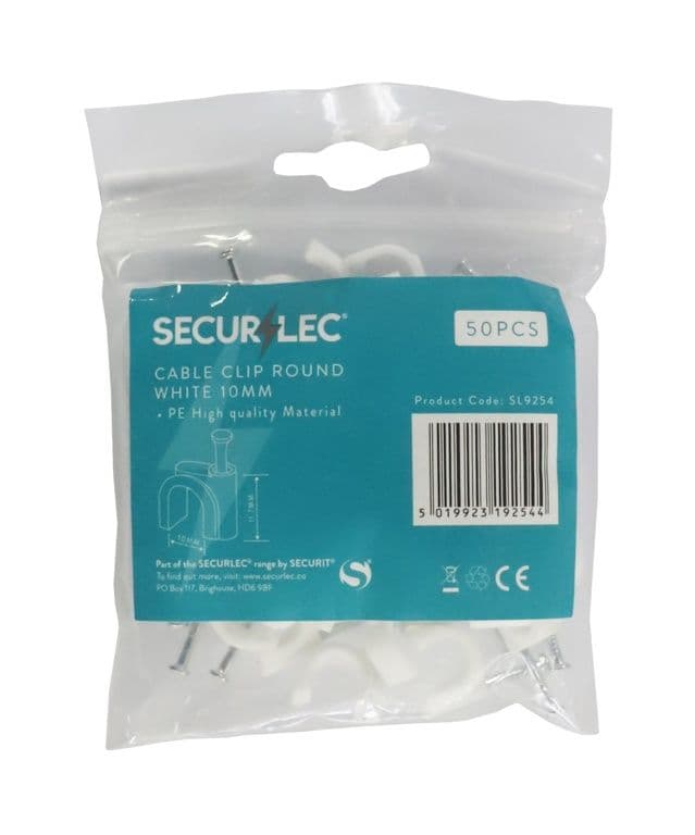 Securlec Cable Clip Round White - 10mm 50 Pieces