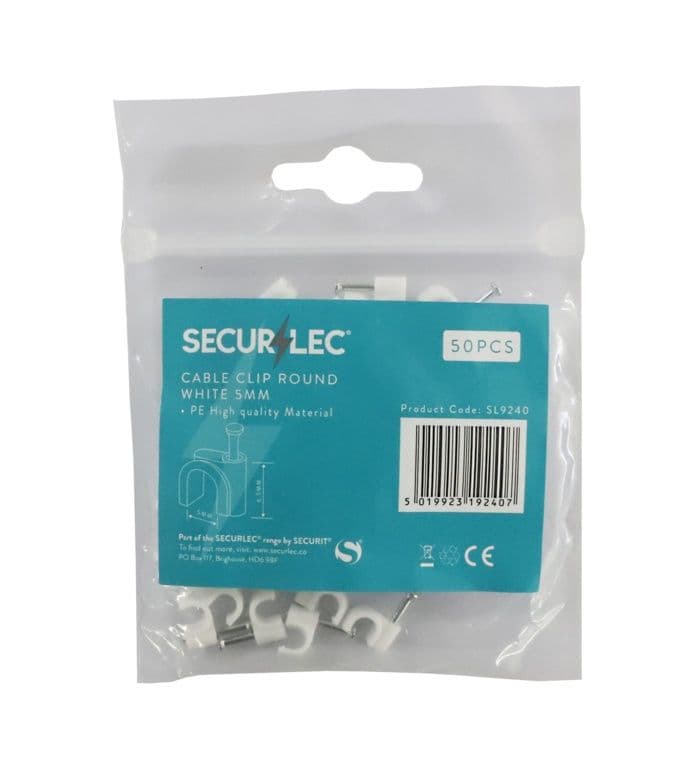 Securlec Cable Clip Round White - 5mm 50 Piece