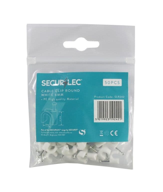 Securlec Cable Clip Round White - 6mm 50 Pieces