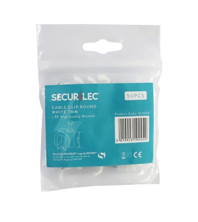 Securlec Cable Clip Round White - 7mm 50 Pieces