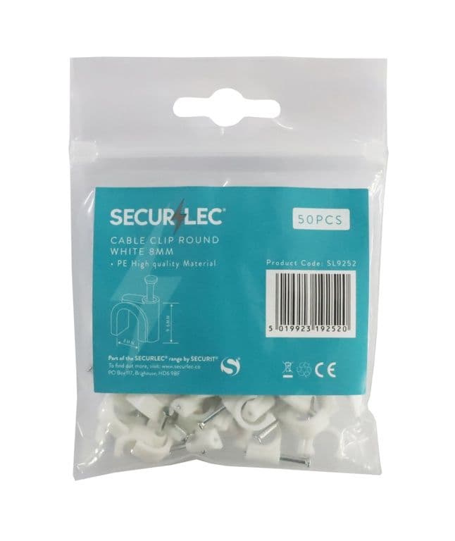 Securlec Cable Clip Round White - 8mm 50 Pieces