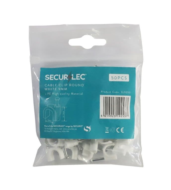 Securlec Cable Clip Round White - 9mm 50 Pieces