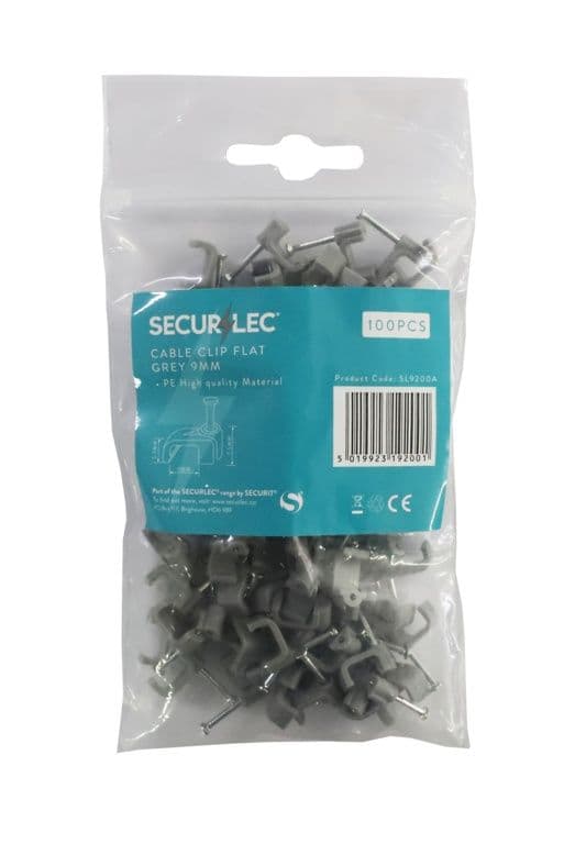 Securlec Cable Clips Flat Grey - 1.5mm 100 Pieces