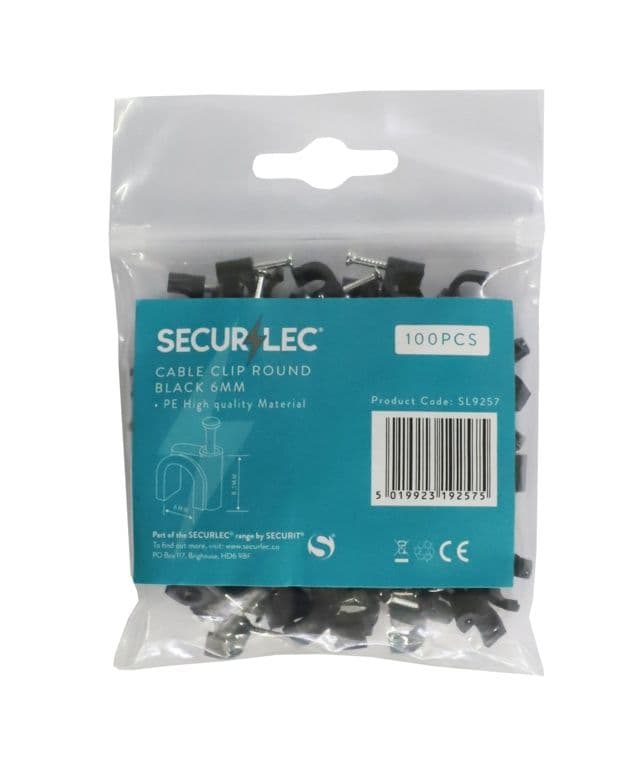 Securlec Cable Clips Round Black - 6mm - Pack of 100