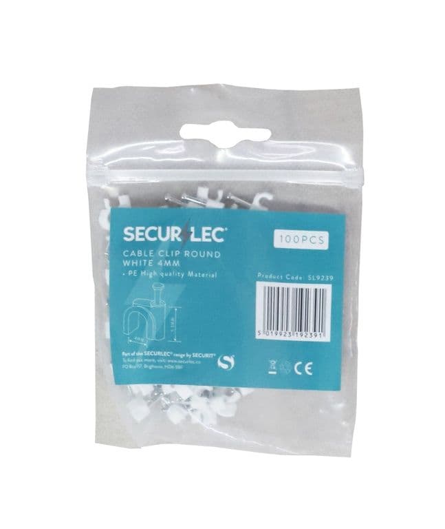 Securlec Cable Clips Round White - 4mm 100 Piece