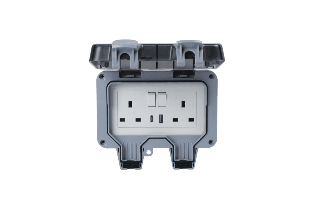 Securlec Double Outdoor Weatherproof 2 Gang Switched Socket With USB-A & USB-C - IP66