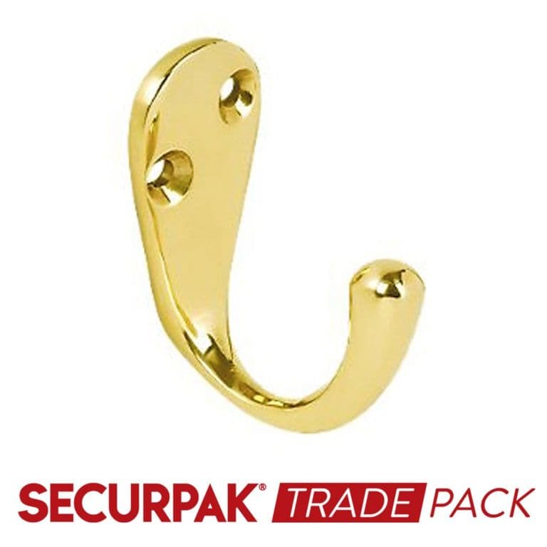 Securpak Coat Hook Brass Plated 50mm - 10 Pack