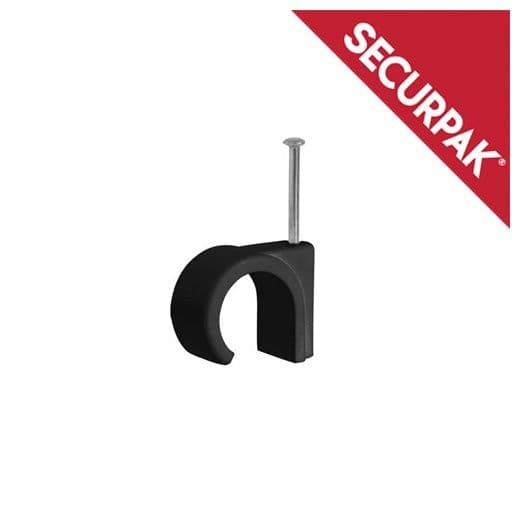 Securpak Round Cable Clips Pack 20 - 7.0mm Black