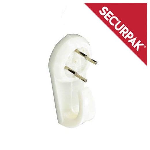 Securpak White Hard Wall Picture Hook - 38mm Pack 4