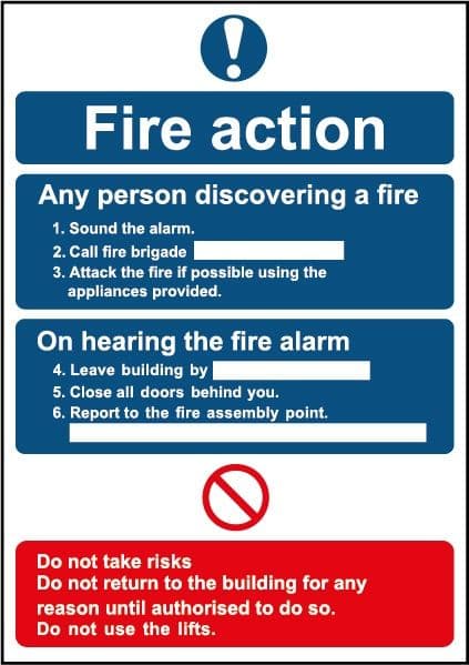 Smiths Architectural Fire Action Sign - 148mmx210mm