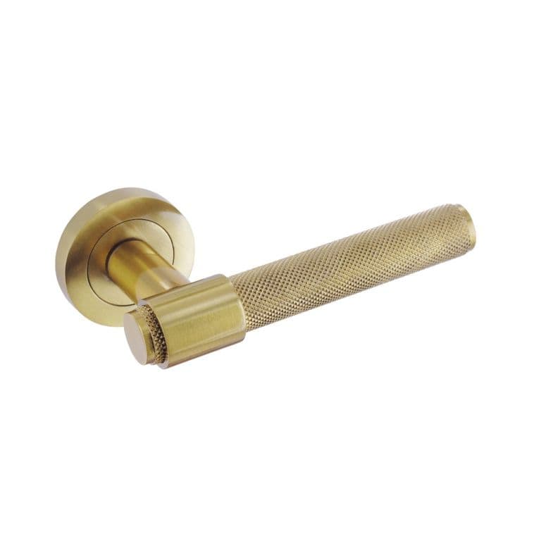 Smiths Architectural Knurled Loop Lever On Rose - Satin Brass