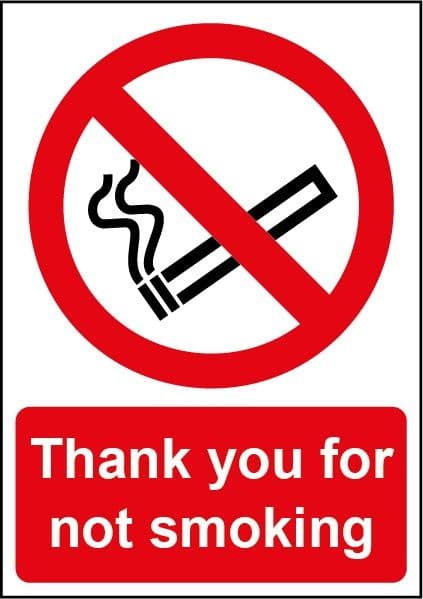 Smiths Architectural Thanks Not Smoking Sign - 148mmx210mm