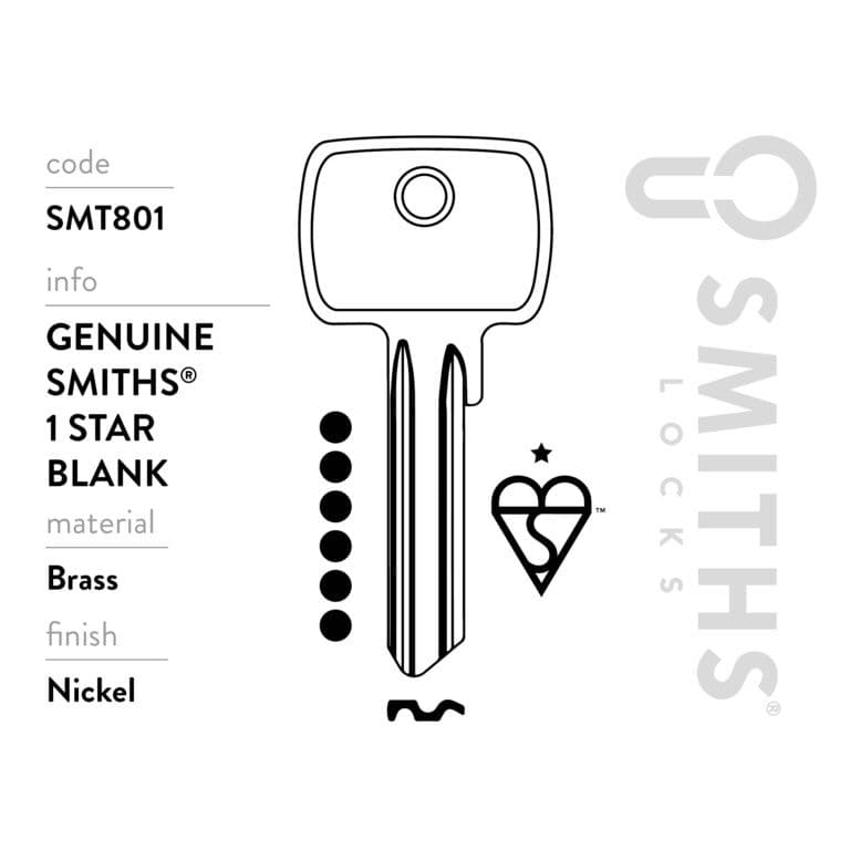 Smiths Locks 1 Star Euro Cylinder 6 Pin Key Blank - Pack 10