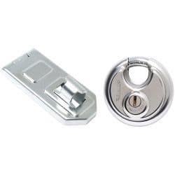 Sterling Heavy Security Disc Padlock & 120mm Disc Padlock Specific Hasp & Staple Solution Pack - 70mm