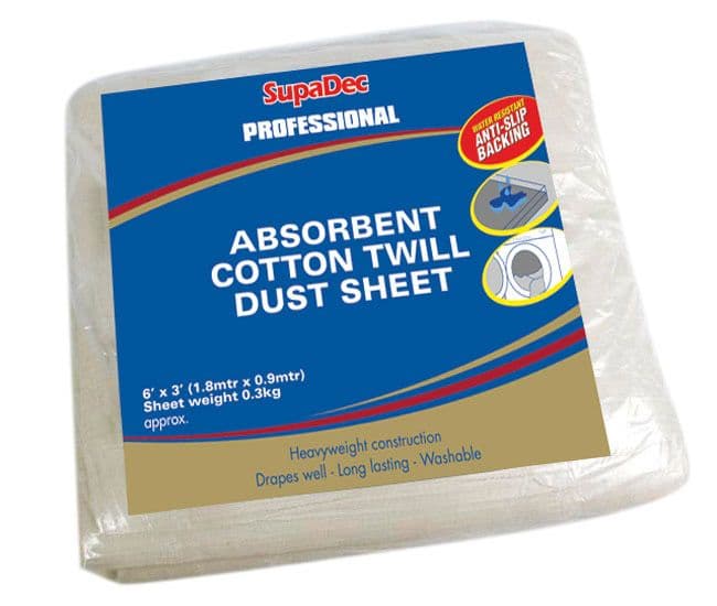 SupaDec Absorbent Cotton Twill Dust Sheet - 6 x 3 Water Resistant