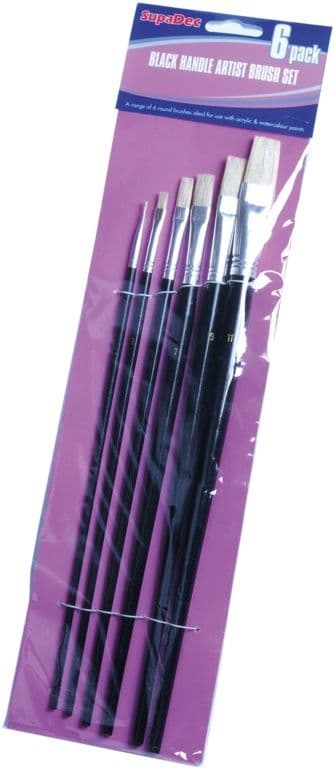 SupaDec Black Handle Artist Brush Set - 6 Piece