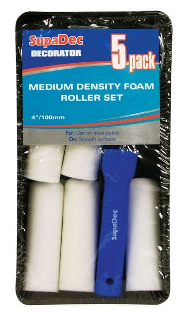 SupaDec Foam Mini Roller & Tray Set - 4"/100mm, 5 Pack