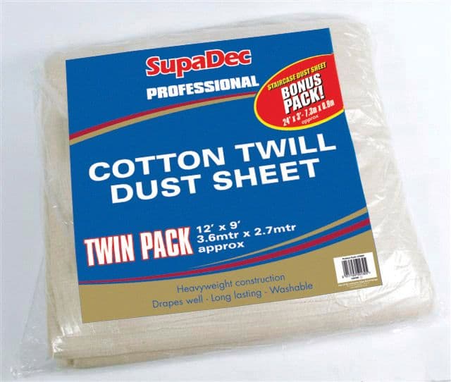 SupaDec Pro Cotton Twill Dust Sheets Twin Pack - 12' x 9' (3.6m x 2.7m) approx