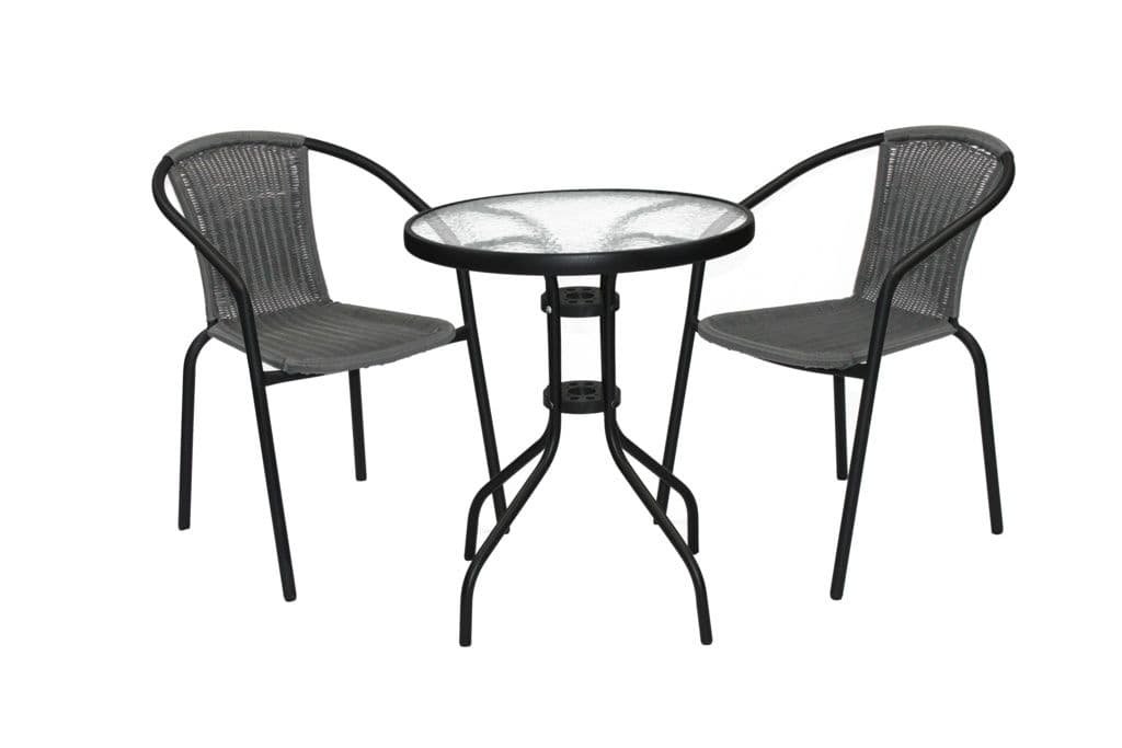 SupaGarden Rattan Bistro Set - Grey/Black