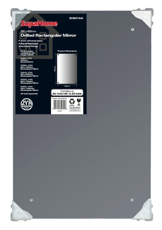 SupaHome Drilled Rectangular Mirror - 300x450mm