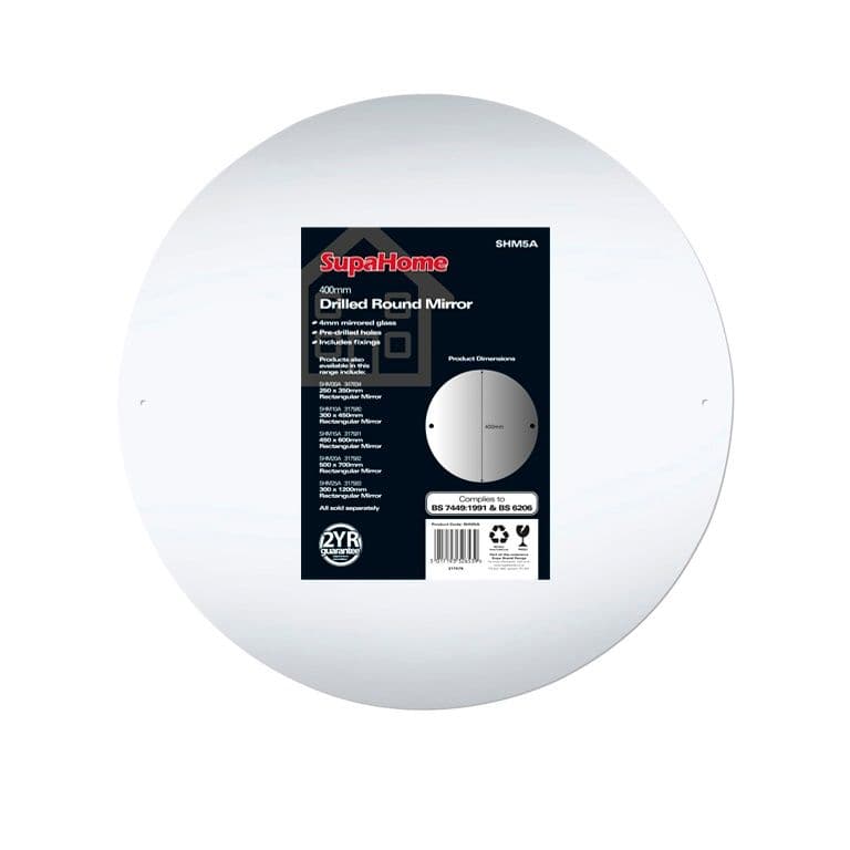 SupaHome Drilled Round Mirror - 400mm
