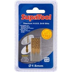 SupaTool Titanium Coated HSS Drill Bits - 1.5x40mm 10 Piece