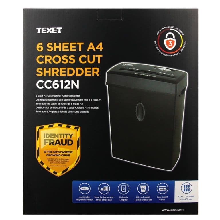 Texet 6 Sheet A4 & Credit Card Shredder - Cross Cut