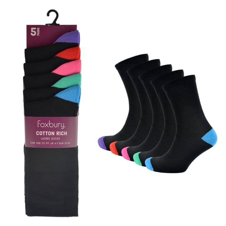 Tom Franks Ladies Contrast Heel & Toe Sock - Pack 5