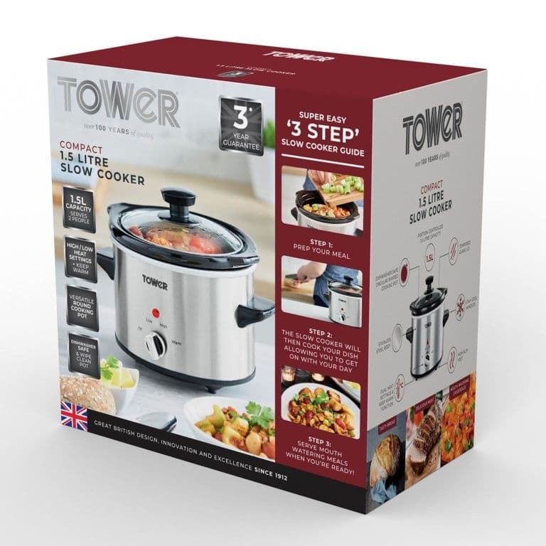 Tower Stainless Steel Slow Cooker - 1.5L