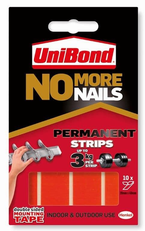 UniBond No More Nails Permanent Strips - 19mm x 5cm (10 Strips)