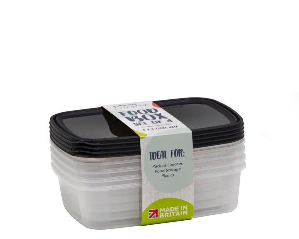 Wham Food Storage Box - 1L Set 4 Black Or Teal