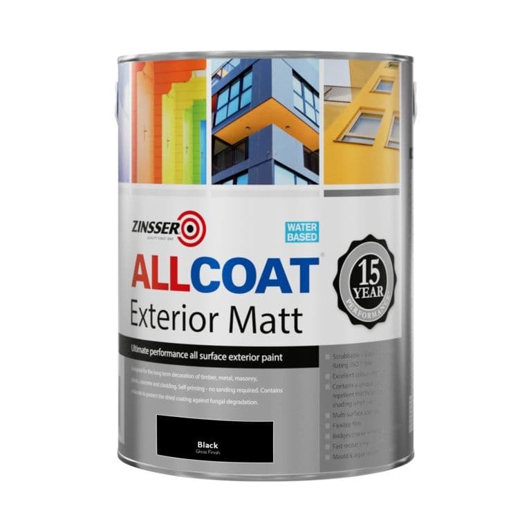 Zinsser Allcoat Exterior Water Based Matt Black - 5L
